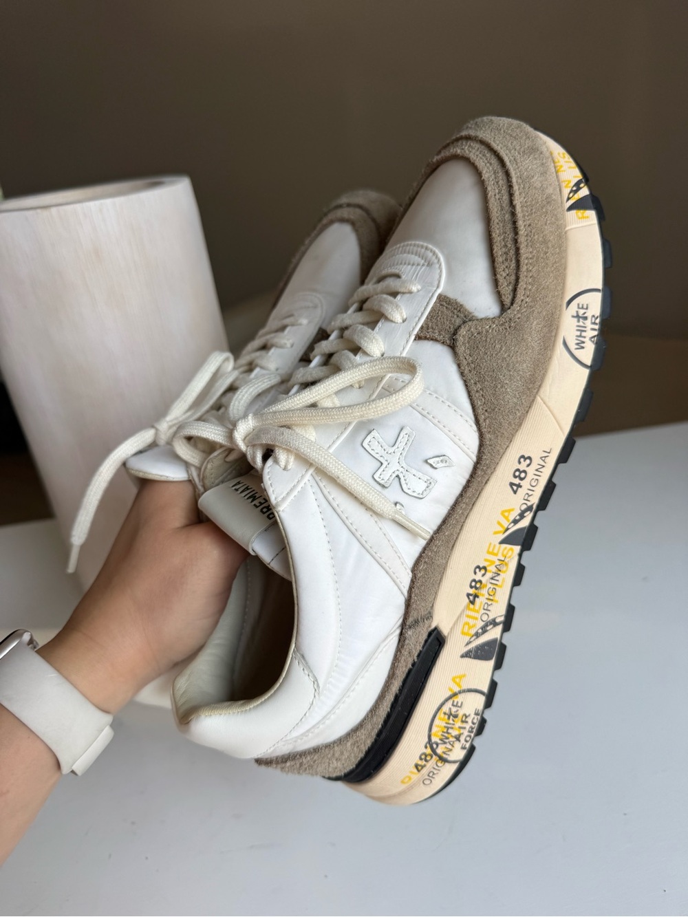 Premiata White & Taupe Suede Sneakers – Size 44
